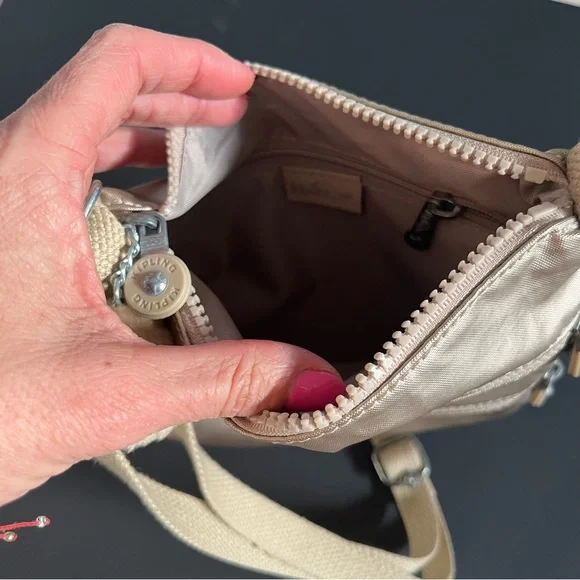 Kipling Metallic Triple Zip Crossbody Bag Champagne Gold - Picture 7 of 8